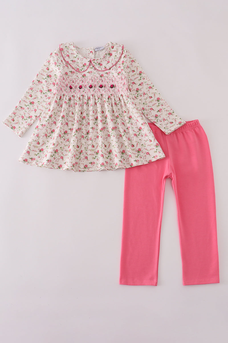 Pink rose hand smocked pants set - ARIA KIDS
