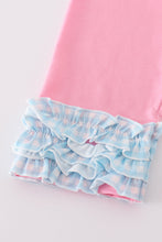 Blue farm embroidery gingham ruffle pants set - ARIA KIDS