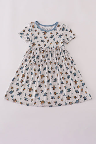Blue floral print bamboo dress - ARIA KIDS