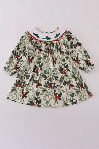 Green holly floral smocked dress - ARIA KIDS