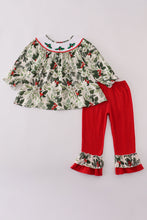 Green holly floral smocked ruffle pants set - ARIA KIDS