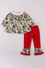 Green holly floral smocked ruffle pants set - ARIA KIDS