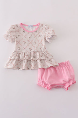 Pink floral print ruffle bloomer set - ARIA KIDS