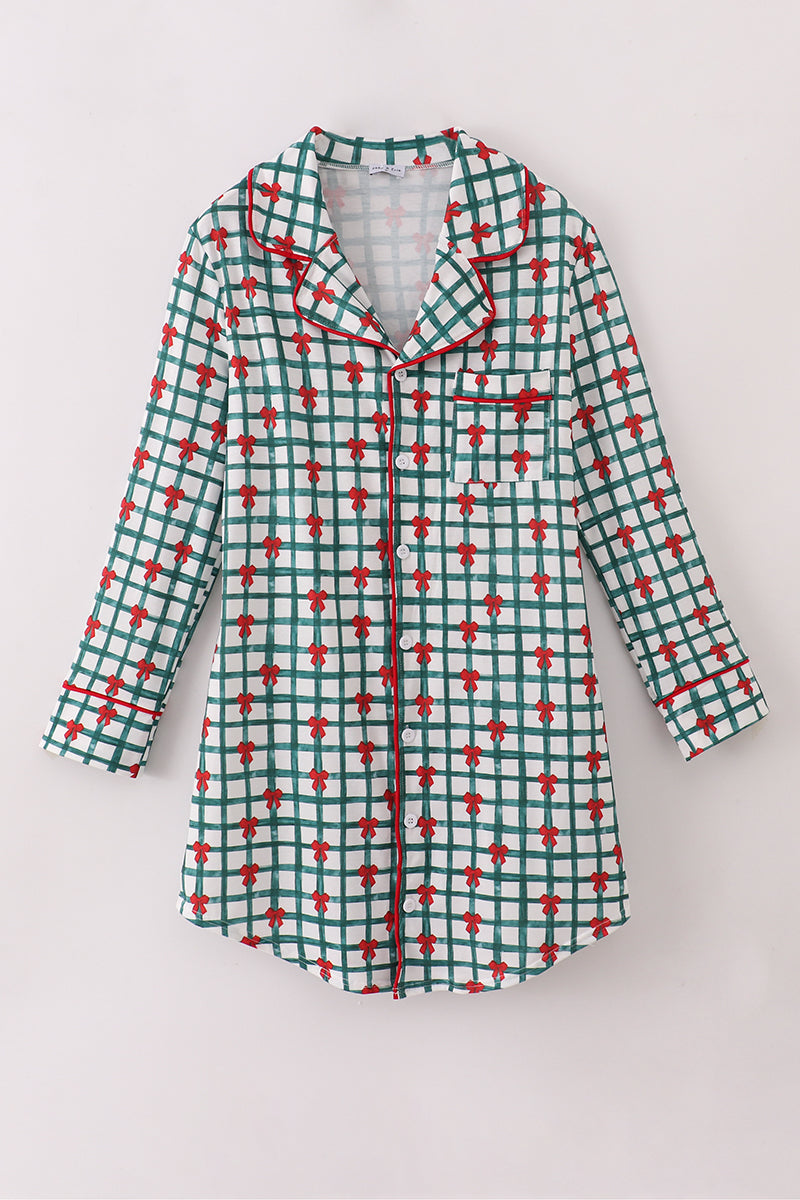Green bow plaid mom gown - ARIA KIDS