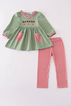 Green christmas reindeer embroidery girl set