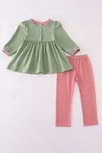 Green christmas reindeer embroidery girl set