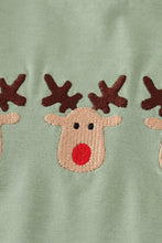 Green christmas reindeer embroidery girl set