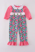 Blue christmas tree smocked ruffle jumpsuit set - ARIA KIDS