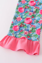 Blue christmas tree smocked ruffle jumpsuit set - ARIA KIDS