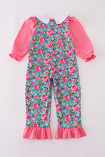 Blue christmas tree smocked ruffle jumpsuit set - ARIA KIDS