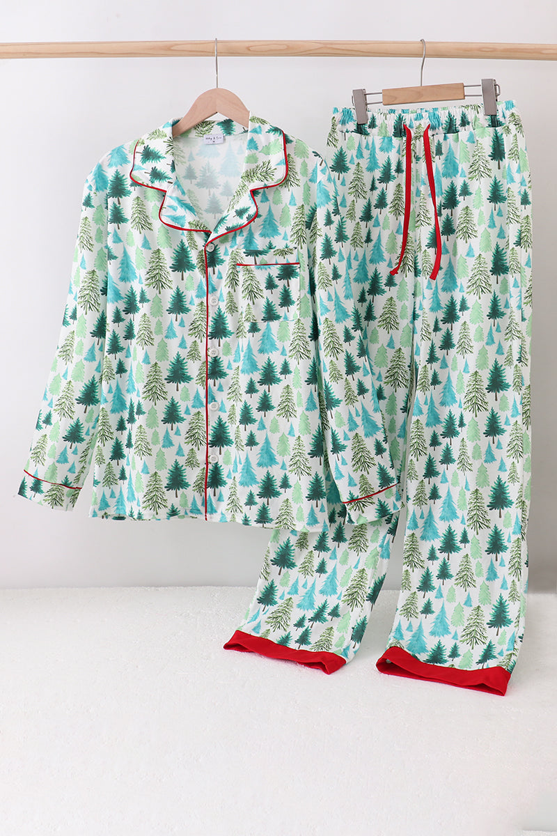 Green christmas tree print dad pajamas pants set - ARIA KIDS