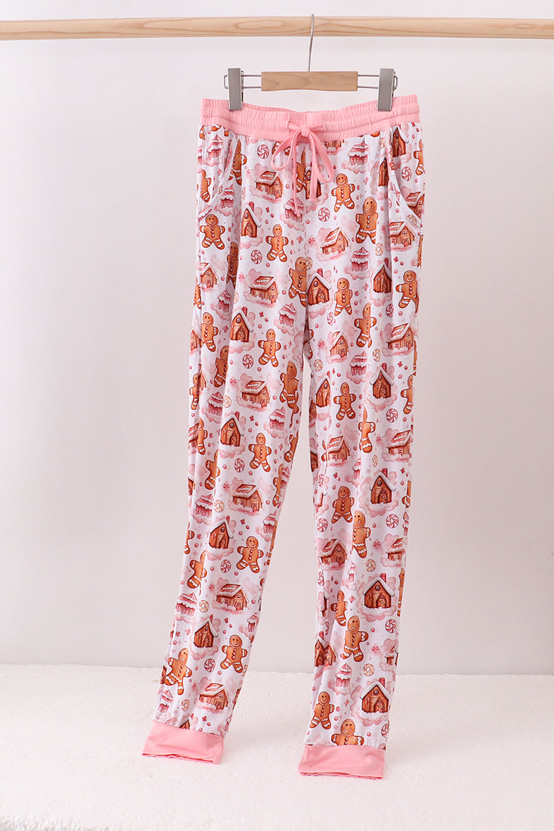 Pink gingerbread house bamboo mom pajmas pants - ARIA KIDS