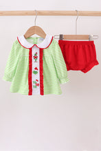 Green christmas grinch embroidery girl bloomers set - ARIA KIDS