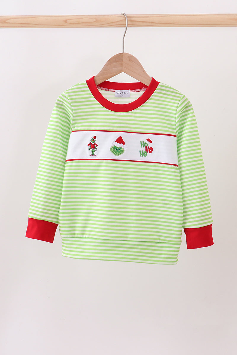 Green christmas grinch embroidery boy top - ARIA KIDS