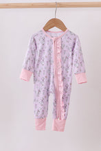 Pink floral bow duck bamboo ruffle zipper romper - ARIA KIDS