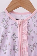 Pink floral bow duck bamboo ruffle zipper romper - ARIA KIDS