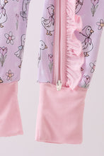 Pink floral bow duck bamboo ruffle zipper romper - ARIA KIDS