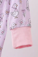 Pink floral bow duck bamboo ruffle zipper romper - ARIA KIDS