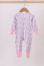 Pink floral bow duck bamboo ruffle zipper romper - ARIA KIDS
