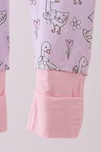 Pink floral bow duck bamboo ruffle zipper romper - ARIA KIDS