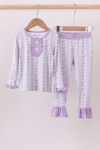 Lavender floral ruffle bamboo pajams pants set - ARIA KIDS