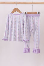 Lavender floral ruffle bamboo pajams pants set - ARIA KIDS