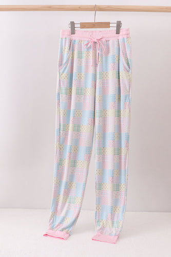 Pink floral checkered bamboo mom pajamas pants - ARIA KIDS