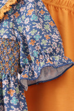 Navy floral smocked ruffle pants set - ARIA KIDS