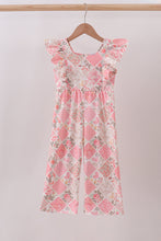 Pink floral checkered ruffle jumpsuit - ARIA KIDS