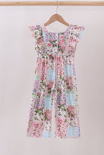 Purple floral checkered ruffle jumpsuit - ARIA KIDS