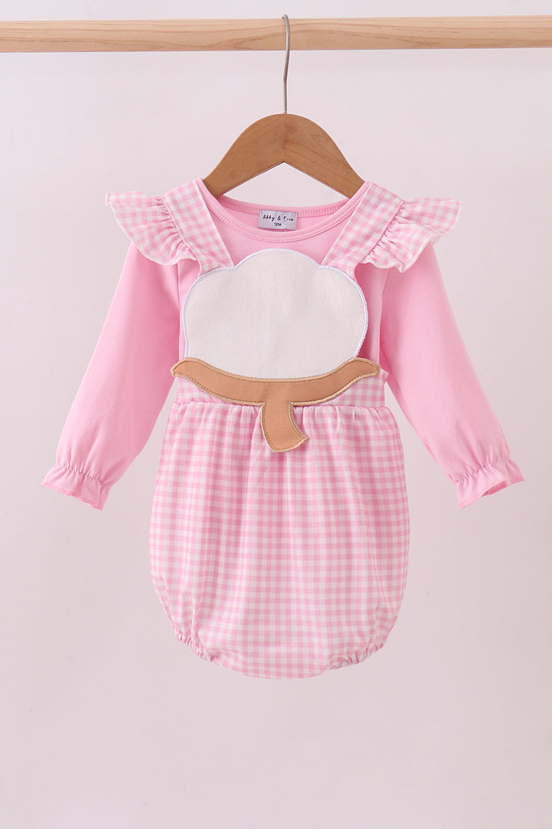 Pink cotton applique gingham 2pc set - ARIA KIDS