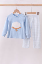 Blue cotton applique gingham pants set - ARIA KIDS
