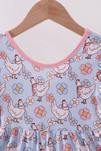 Blue chicken floral print pajama jumpsuit - ARIA KIDS