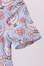 Blue chicken floral print pajama jumpsuit - ARIA KIDS