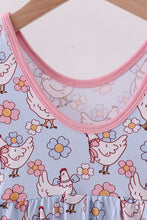 Blue chicken floral print pajama jumpsuit - ARIA KIDS