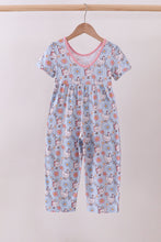 Blue chicken floral print pajama jumpsuit - ARIA KIDS