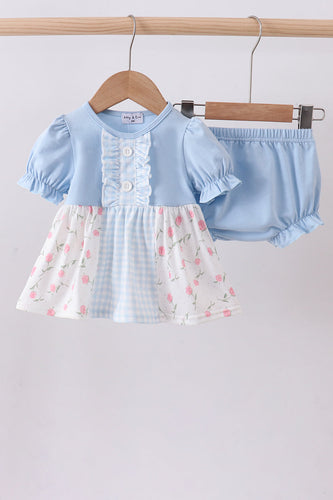Blue floral ruffle bloomer set - ARIA KIDS
