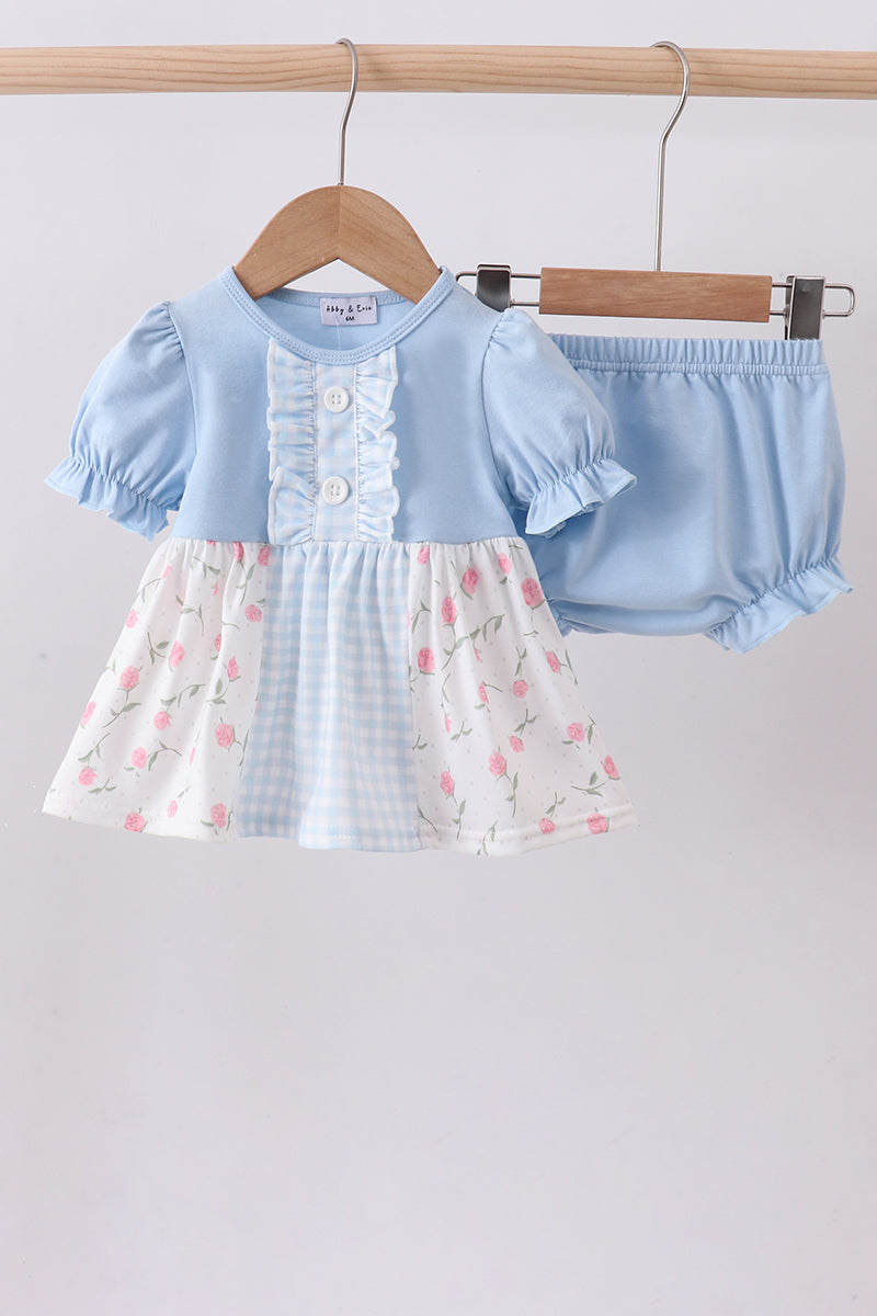Blue floral ruffle bloomer set - ARIA KIDS