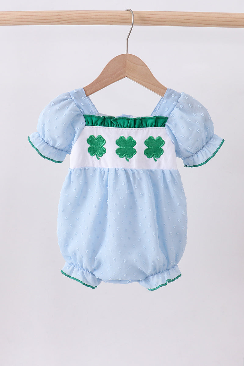 Blue clover embroidery swiss dot bubble - ARIA KIDS