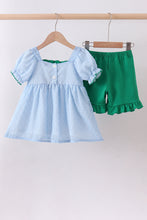 Blue clover embroidery swiss dot shorts set - ARIA KIDS