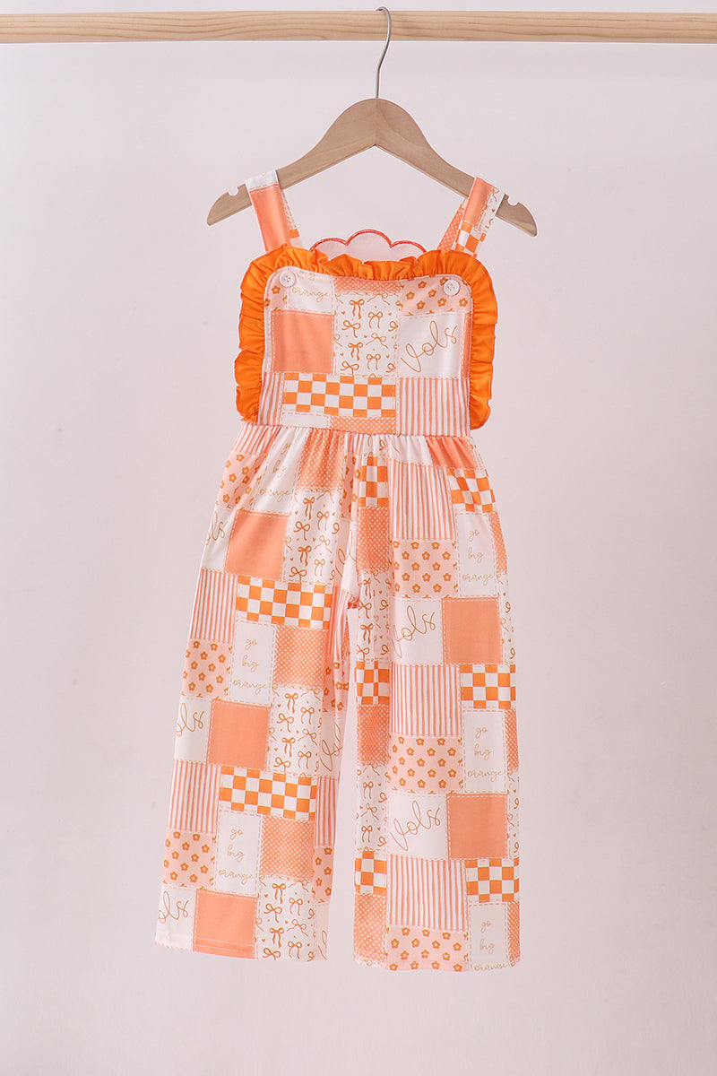 Orange Tennessee patchwork ruffle jumpsuit - ARIA KIDS