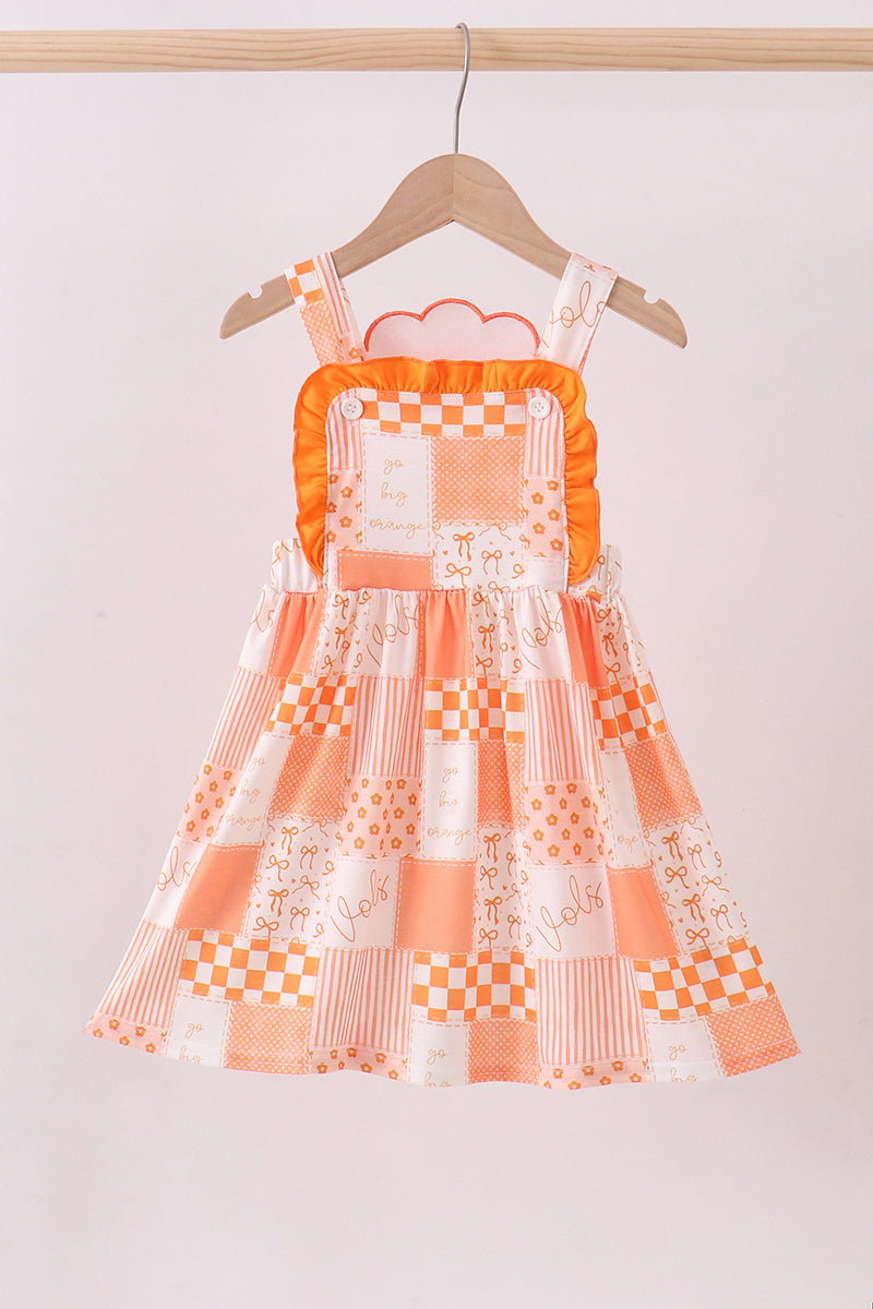 Orange Tennessee applique patchwork ruffle dress - ARIA KIDS