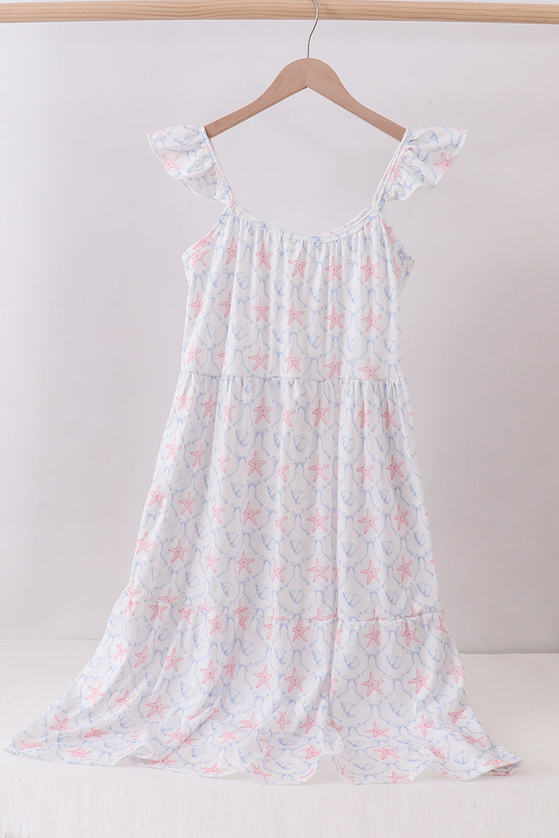 Blue starfish shell tiered women dress - ARIA KIDS