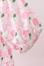 Pink bow hydrangea smocked women dress - ARIA KIDS