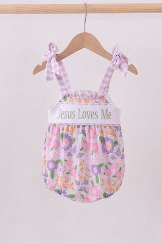Purple floral Jesus loves me embroidery bubble - ARIA KIDS