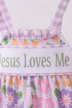 Purple floral Jesus loves me embroidery bubble - ARIA KIDS