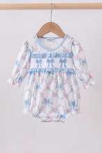 Blue bow floral smocked bubbe - ARIA KIDS