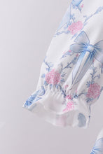 Blue bow floral smocked pants set - ARIA KIDS