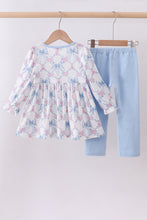 Blue bow floral smocked pants set - ARIA KIDS