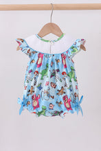 Blue character smocked ruffle bubble